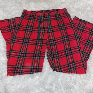 Plaid pajama bottoms.